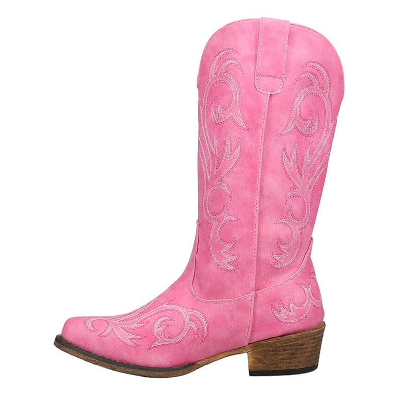 ROPER Womens Riley Embroidered Snip Toe Casual Boots Mid Calf Low Heel 1-2" - Pink - Size 11 M - Image 3